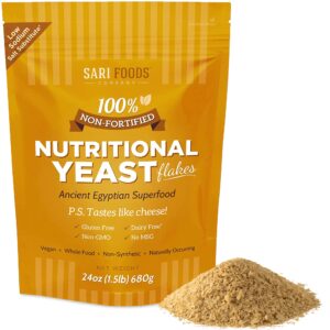 Sari Foods- Non-Fortified Nutritional Yeast Flakes, 24oz or 8oz, Superfood, Rich in Vegan Protein. Gluten Free & Dairy Free Cheese Substitute, Vitamins B, Beta-glucans, and All 18 Amino Acids, Non GMO