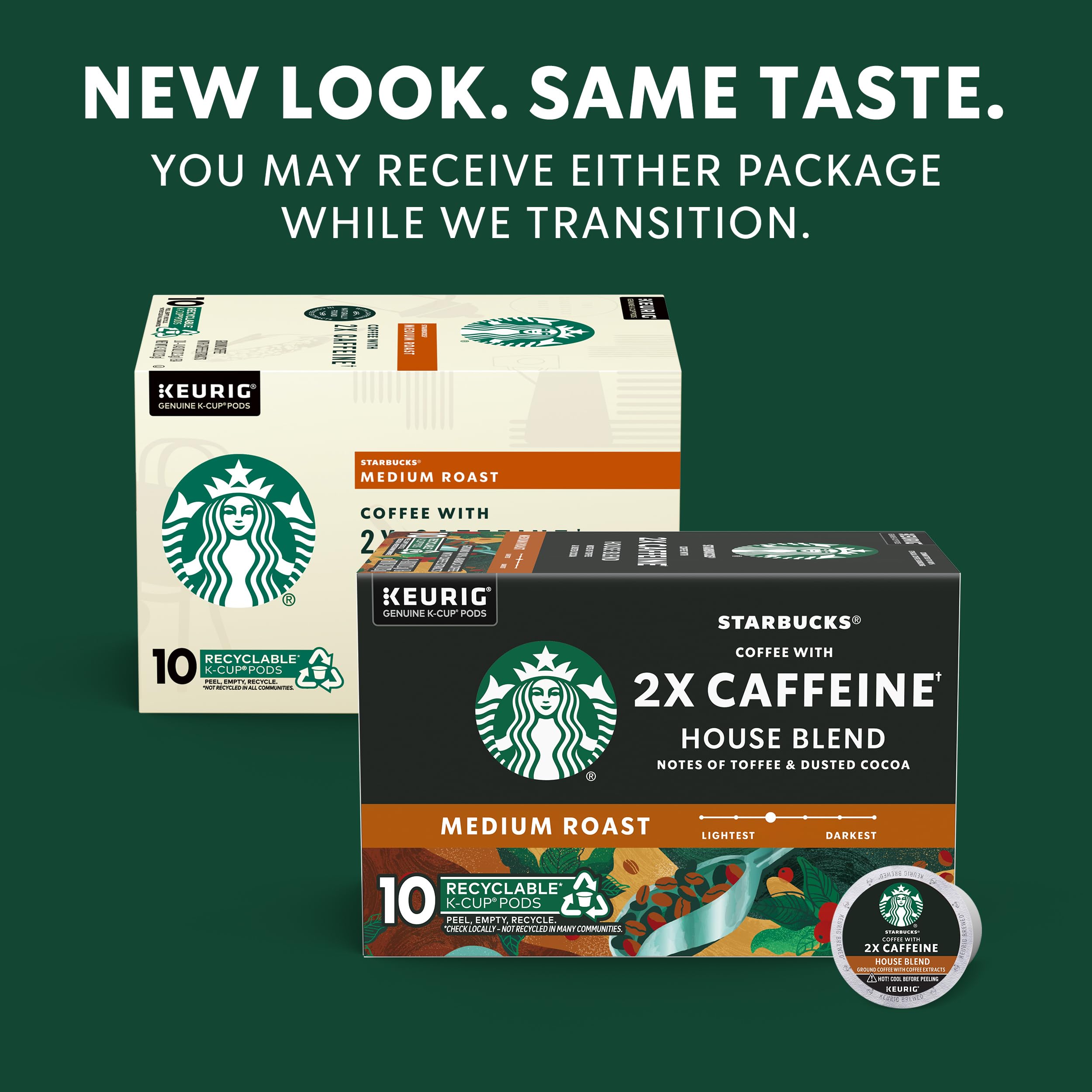 Starbucks K-Cup Coffee Pods, Medium Roast Coffee With 2X Caffeine House Blend For Keurig Coffee Makers, 100% Arabica, 6 Boxes (60 Pods Total)