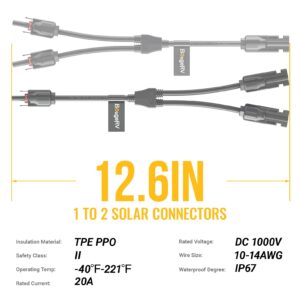 BougeRV 2 Pairs Solar Connectors Y Branch Parallel Adapter Cable Wire Plug Tool Kit for Solar Panel