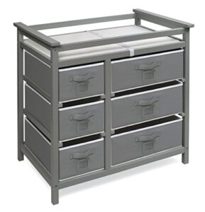 badger basket modern baby changing table with 6 storage drawers and pad - gray