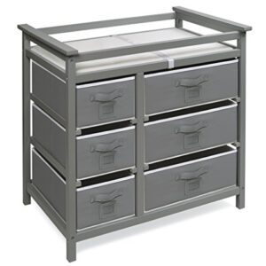 Badger Basket Modern Baby Changing Table with 6 Storage Drawers and Pad - Gray