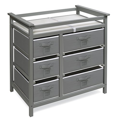 Badger Basket Modern Baby Changing Table with 6 Storage Drawers and Pad - Gray