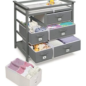 Badger Basket Modern Baby Changing Table with 6 Storage Drawers and Pad - Gray