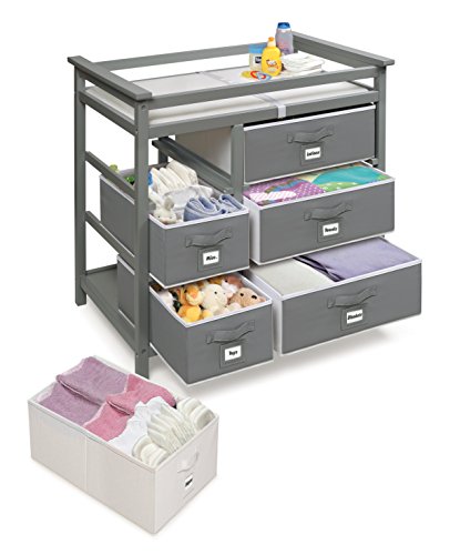 Badger Basket Modern Baby Changing Table with 6 Storage Drawers and Pad - Gray