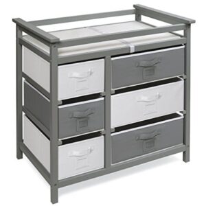 Badger Basket Modern Baby Changing Table with 6 Storage Drawers and Pad - Gray