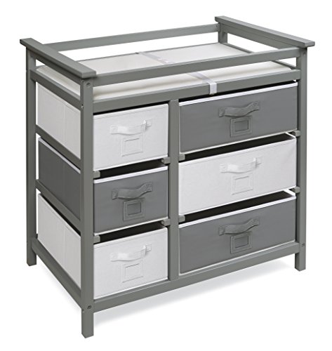 Badger Basket Modern Baby Changing Table with 6 Storage Drawers and Pad - Gray