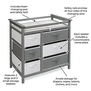 Badger Basket Modern Baby Changing Table with 6 Storage Drawers and Pad - Gray