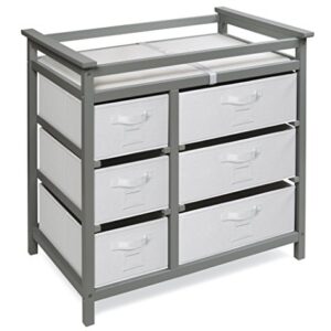 Badger Basket Modern Baby Changing Table with 6 Storage Drawers and Pad - Gray