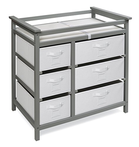 Badger Basket Modern Baby Changing Table with 6 Storage Drawers and Pad - Gray