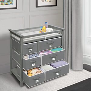 Badger Basket Modern Baby Changing Table with 6 Storage Drawers and Pad - Gray