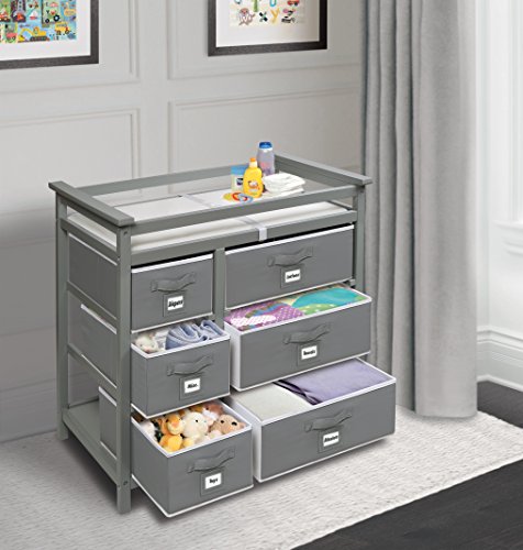 Badger Basket Modern Baby Changing Table with 6 Storage Drawers and Pad - Gray