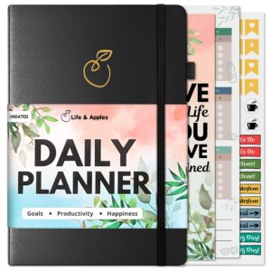 life & apples growth planner - daily planner for productivity, time management and goals - undated 13 weeks goal planner with gratitude, goal focus and hourly agenda (black)