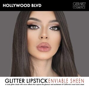 Gerard Cosmetics Glitter Lipstick (Hollywood Blvd) | Nude Pink Lipstick with Sparkling Metallic Glitter | Long Lasting, Smooth Formula | Highly Pigmented Opaque Color | Cruelty Free & Made in USA