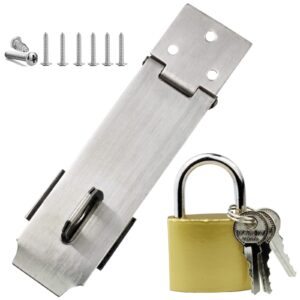 arlai 4" stainless steel latch lock padlock hasp set, with screws and padlock, your own fence locks gate lock, for shed locks with keys lock hasp set