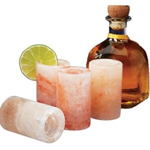 Himalayan Secrets Set of 4 Himalayan Tequila Shot Glass Set - 100% Edible Hand Carved Himalayan Crystal Salt - 3" Tall