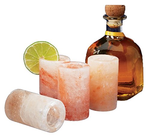 Himalayan Secrets Set of 4 Himalayan Tequila Shot Glass Set - 100% Edible Hand Carved Himalayan Crystal Salt - 3" Tall