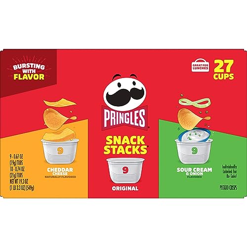 Pringles Potato Crisps Chips, Lunch Snacks, On-the-Go Snacks, Snack Stacks, Variety Pack, 19.3oz Box (27 Cups)​​