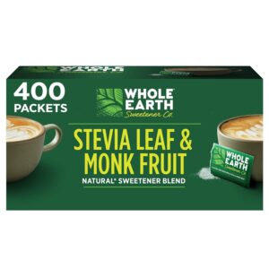whole earth sweetener co. stevia & monk fruit sweetener, erythritol sweetener, stevia packets, sugar substitute, natural sweetener, 400 count