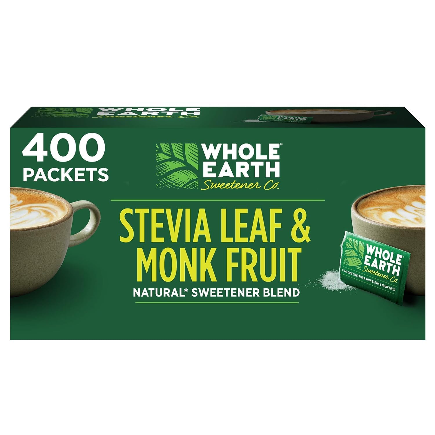 Whole Earth Sweetener Co. Stevia & Monk Fruit Sweetener, Erythritol Sweetener, Stevia Packets, Sugar Substitute, Natural Sweetener, 400 Count