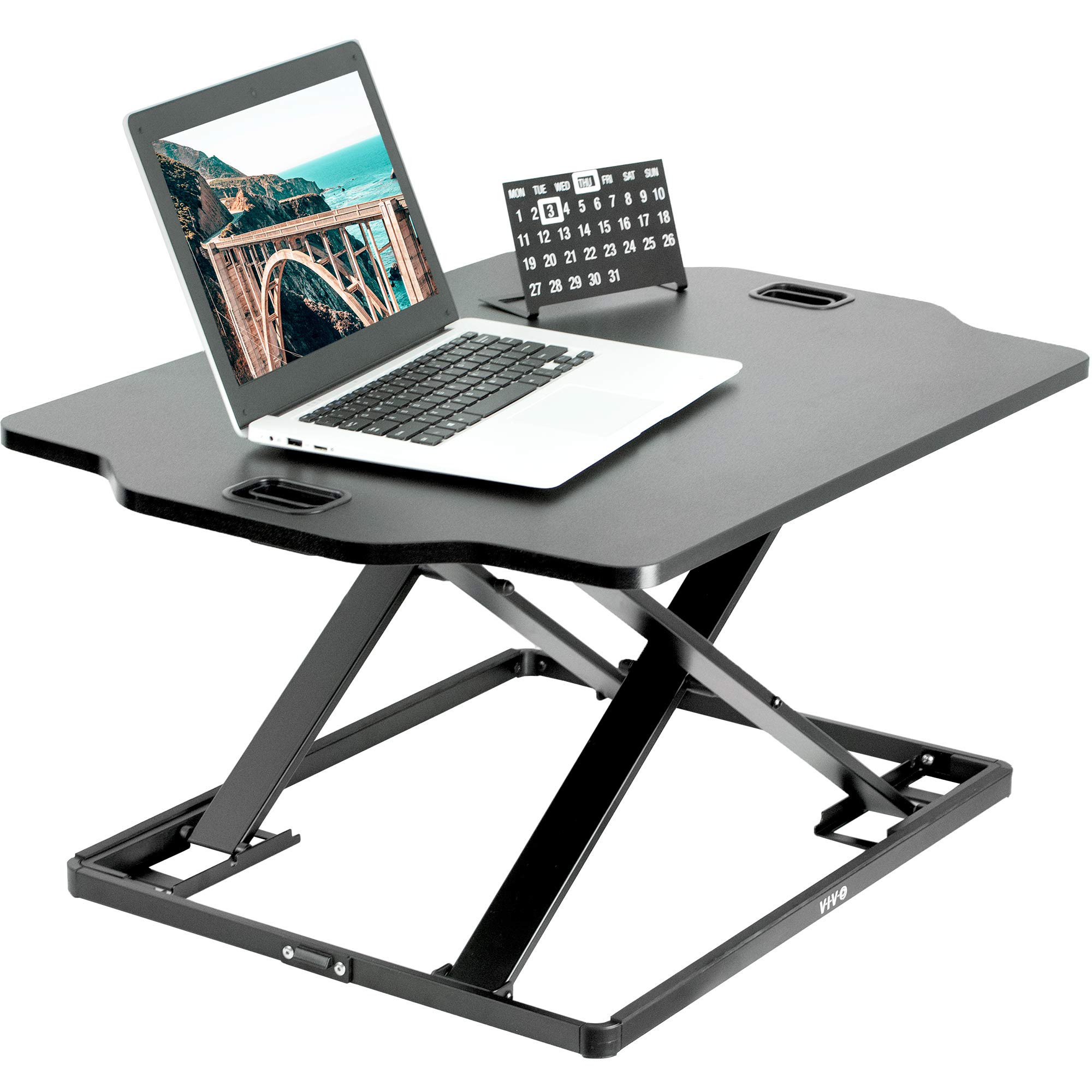 VIVO Single Top Height Adjustable 27 inch Standing Desk Converter, Sit Stand Tabletop Monitor Laptop Riser Workstation, Black, DESK-V000HB