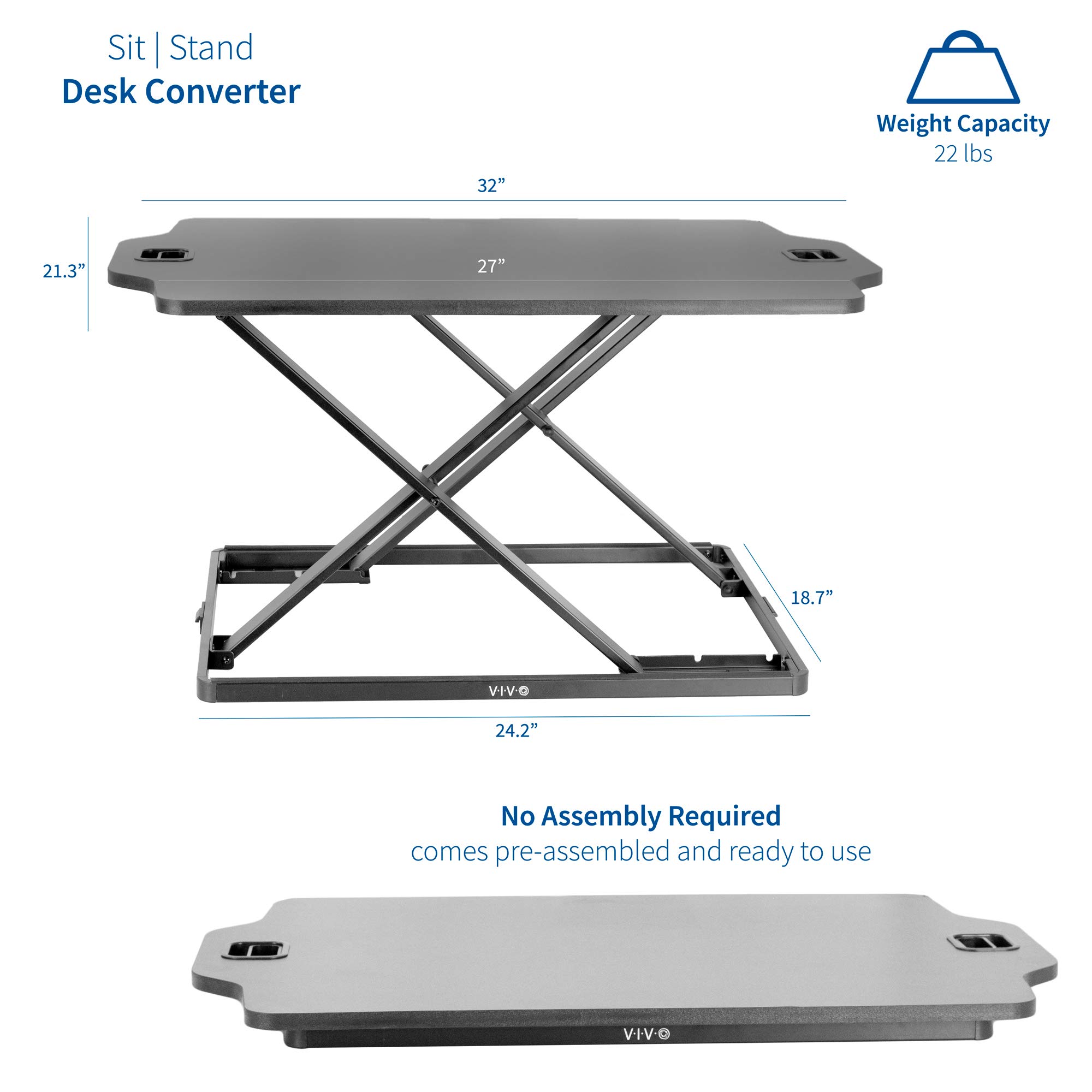 VIVO Single Top Height Adjustable 27 inch Standing Desk Converter, Sit Stand Tabletop Monitor Laptop Riser Workstation, Black, DESK-V000HB