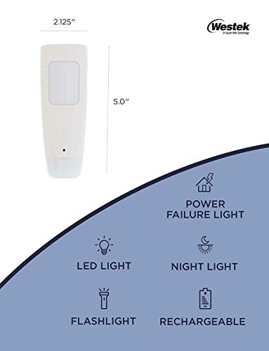 Westek Emergency Light, 1 Pack – Multi-Function LED Rechargeable Flashlight, Power Failure Light and Night Light – Must-Have Power Outage Lights, Ideal for Storms, Blackouts – NL-PWFL AmerTac