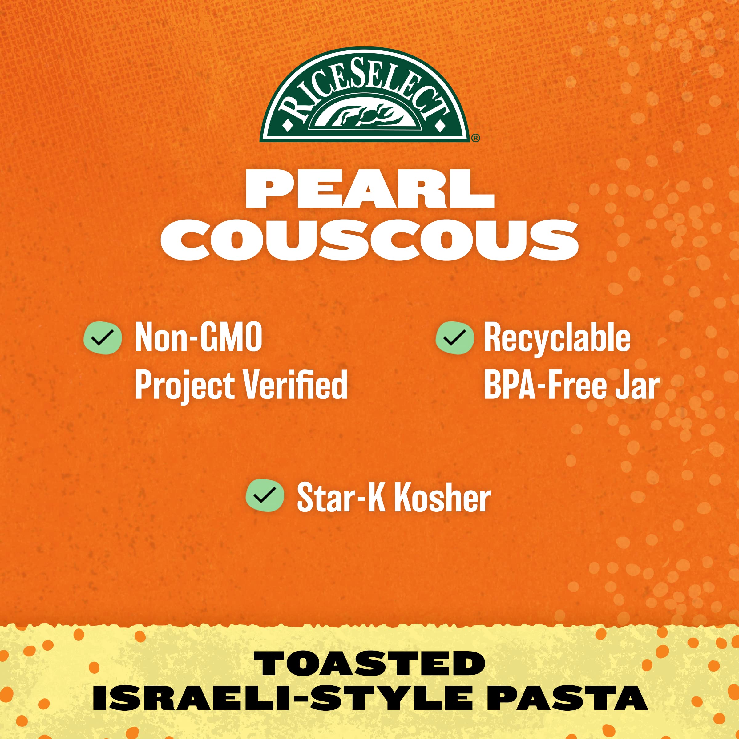 RiceSelect Pearl Couscous, Israeli-Style Wheat Couscous Pasta, Non-GMO, 24.5-Ounce Jar, (Pack of 1)