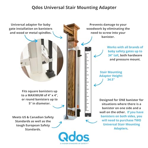 Qdos Safety Universal Stair Mounting Adapter for All Baby Gates | Slate | Universal Solution for Gate Installation on Banisters and Spindles - No Screws in Banister - Easy Installation