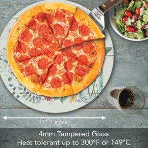 CounterArt Blooming Thoughts 4mm Heat Tolerant Tempered Glass Lazy Susan Turntable 13" Diameter Cake Plate Condiment Caddy Pizza Server