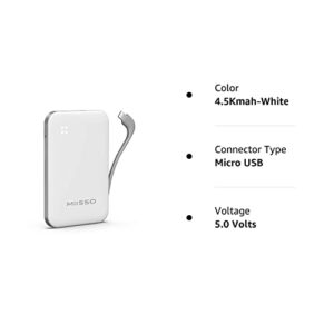 4500mAh Built in Cable Cell Phone External Battery Pack, Portable Phone Charger Power Bank 5V 2.1A Charging Mobile Phone Charger USB-C in/Out Compatible with iPhone 11/12/13, Heated Vest, White