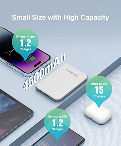 4500mAh Built in Cable Cell Phone External Battery Pack, Portable Phone Charger Power Bank 5V 2.1A Charging Mobile Phone Charger USB-C in/Out Compatible with iPhone 11/12/13, Heated Vest, White