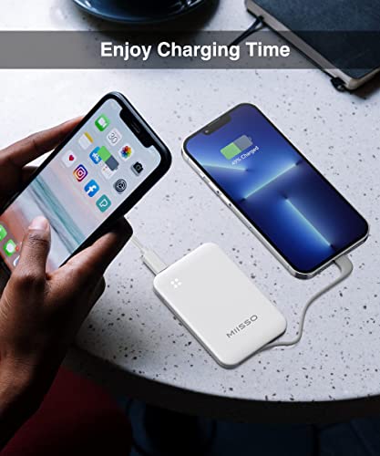 4500mAh Built in Cable Cell Phone External Battery Pack, Portable Phone Charger Power Bank 5V 2.1A Charging Mobile Phone Charger USB-C in/Out Compatible with iPhone 11/12/13, Heated Vest, White