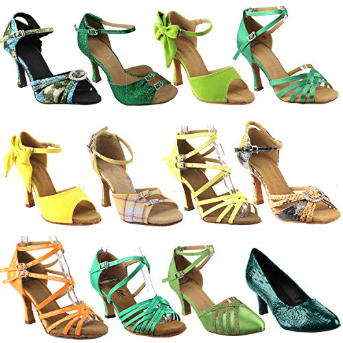 50 Shades Green Ballroom Latin Dance Shoes for Women: 2784LEDSS Green Satin 3" Slim Heel Size 10 1/2 (Special Order)