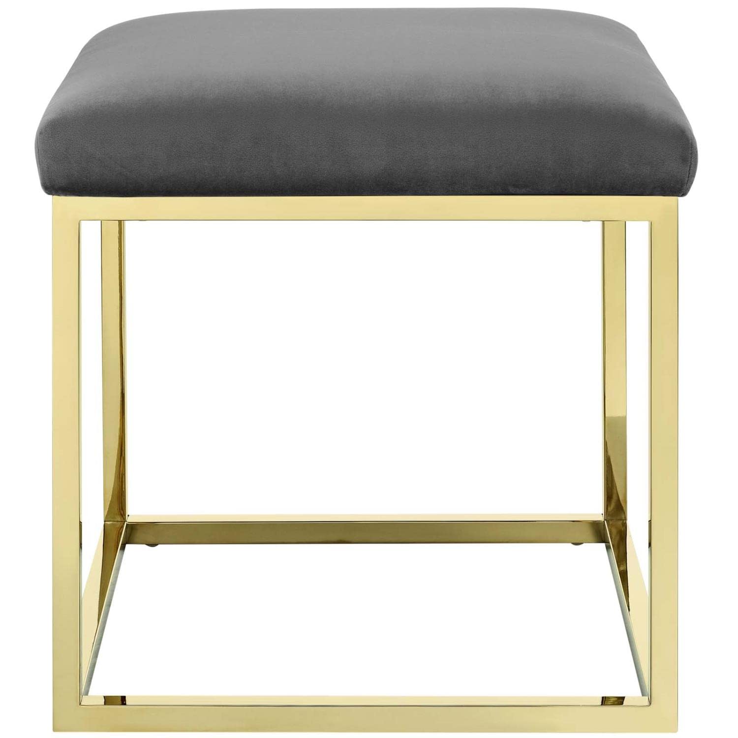 Modway Anticipate Velvet Upholstered Modern Ottoman With Stainless Steel Frame in Gold Gray