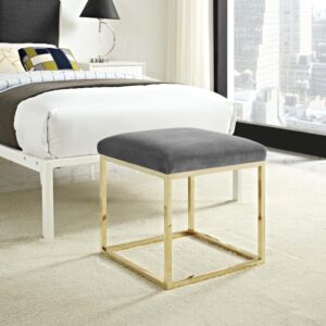 Modway Anticipate Velvet Upholstered Modern Ottoman With Stainless Steel Frame in Gold Gray