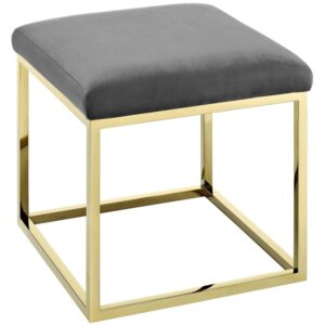 Modway Anticipate Velvet Upholstered Modern Ottoman With Stainless Steel Frame in Gold Gray