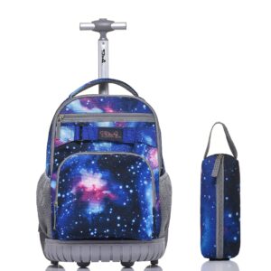 tilami rolling backpack 18 inch with pencil case school for boys girls, galaxy