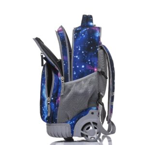 Tilami Rolling Backpack 18 Inch with Pencil Case School for Boys Girls, Galaxy