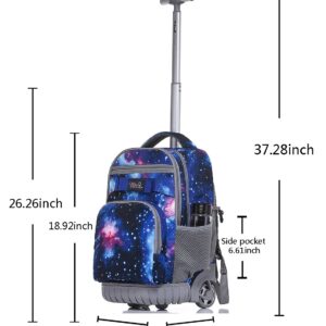 Tilami Rolling Backpack 18 Inch with Pencil Case School for Boys Girls, Galaxy