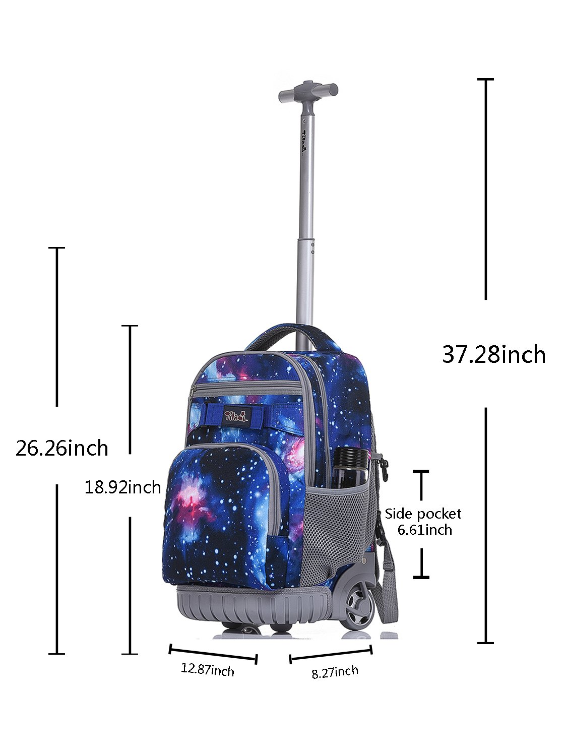 Tilami Rolling Backpack 18 Inch with Pencil Case School for Boys Girls, Galaxy
