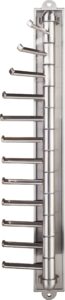 screw mounted tie/scarf rack. holds 12 ties/scarfs. each arm moves independently allowing for easy access to ties/scarfs. finish: satin nickel