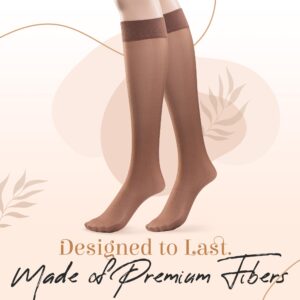 Silky Toes Sheer Knee High Stockings for Women, 6 Pairs Nylon Trouser Socks, Nude, One Size