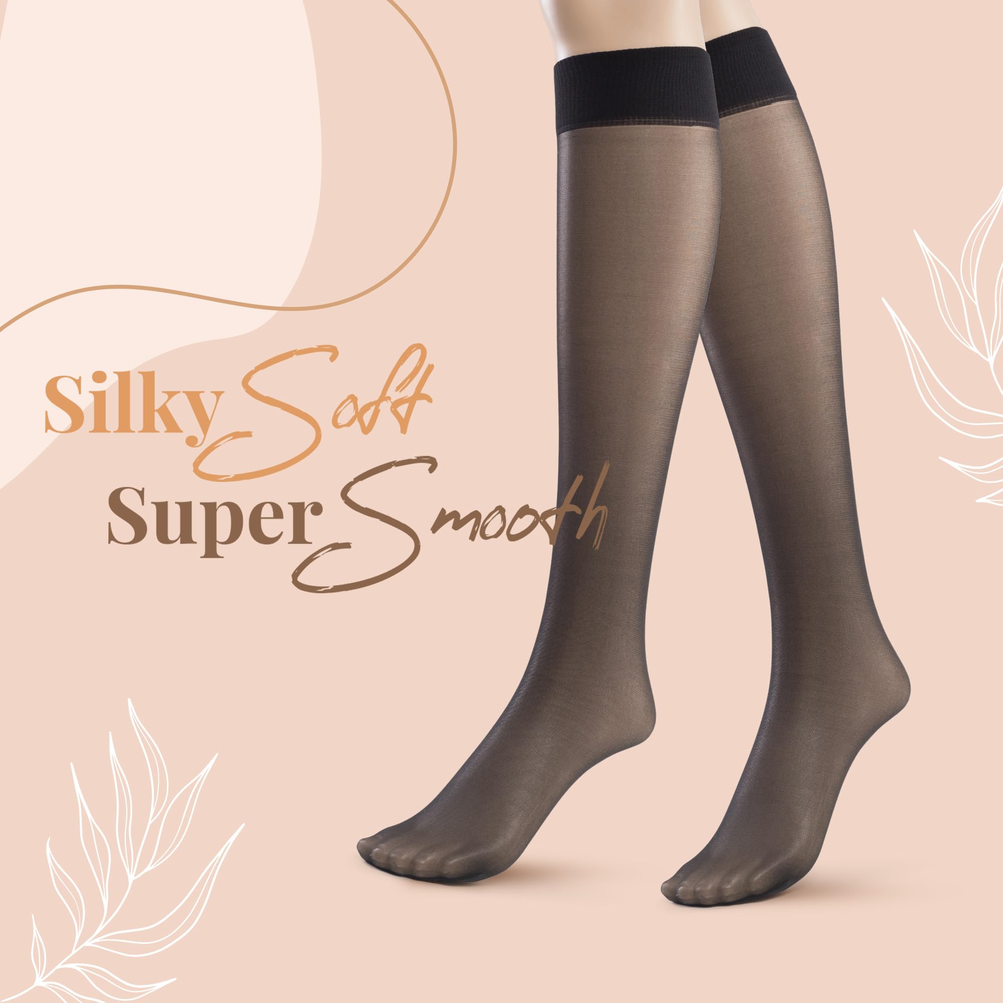 Silky Toes Sheer Knee High Stockings for Women, 6 Pairs Nylon Trouser Socks, Nude, One Size