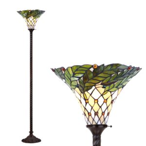 jonathan y jyl8004a botanical tiffany-style 71" torchiere led floor lamp, tiffany, traditional, art nouveau style, office, bedroom, living room, family room, dining room, hallway, foyer, bronze