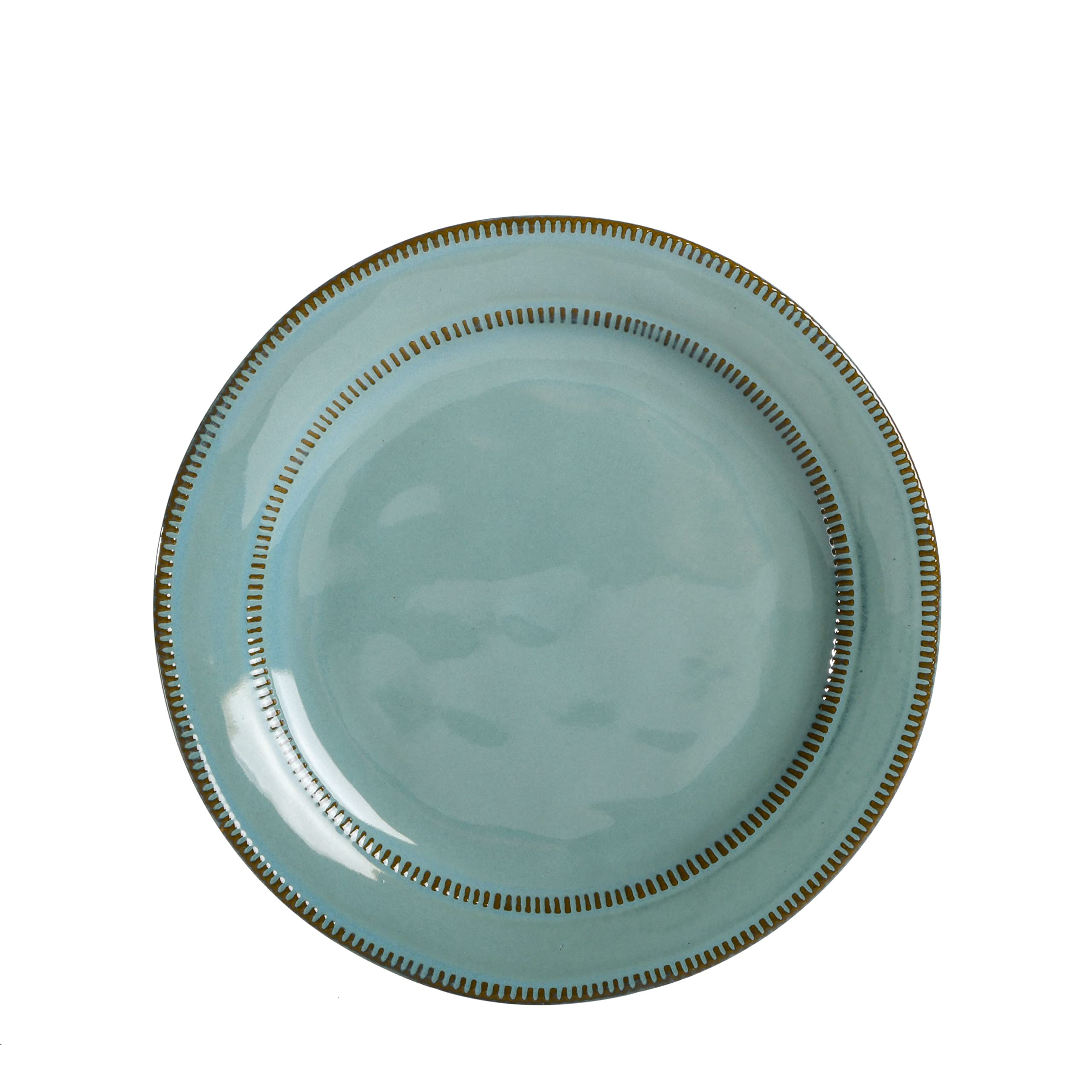 Gibson Elite Terranea Round Reactive Glaze Terra Cotta Dinnerware Set, Service for Four (12pcs), Teal