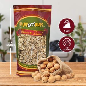 California Raw Walnuts- 4 Pounds, Resealable Package-Fresh, No Shell, Unsalted-All Natural Dry Halves and Chopped Pieces-For Snacking, Kids, Baking Brownies, Diet- Kosher Certified- by We Got Nuts