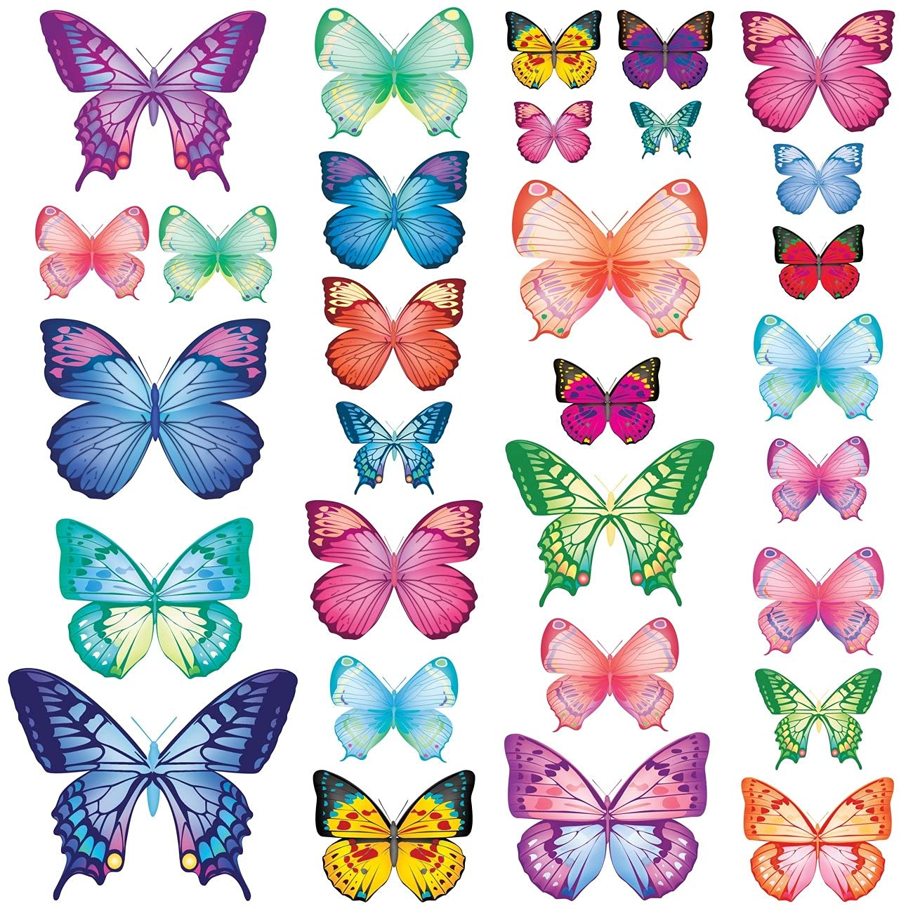 DECOWALL BS-1302 30 Vibrant Butterflies Kids Wall Stickers Wall Decals Peel and Stick Removable Wall Stickers for Kids Nursery Bedroom Living Room d?cor