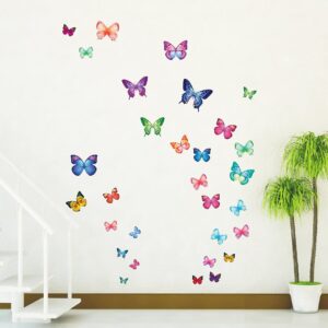 DECOWALL BS-1302 30 Vibrant Butterflies Kids Wall Stickers Wall Decals Peel and Stick Removable Wall Stickers for Kids Nursery Bedroom Living Room d?cor