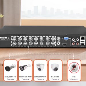 TIGERSECU Super HD 1080P 16-Channel Hybrid 4-in-1 DVR Security Recorder with 2TB Hard Drive, for 2MP TVI/AHD/CVI/Analog Cameras (Cameras Not Included)