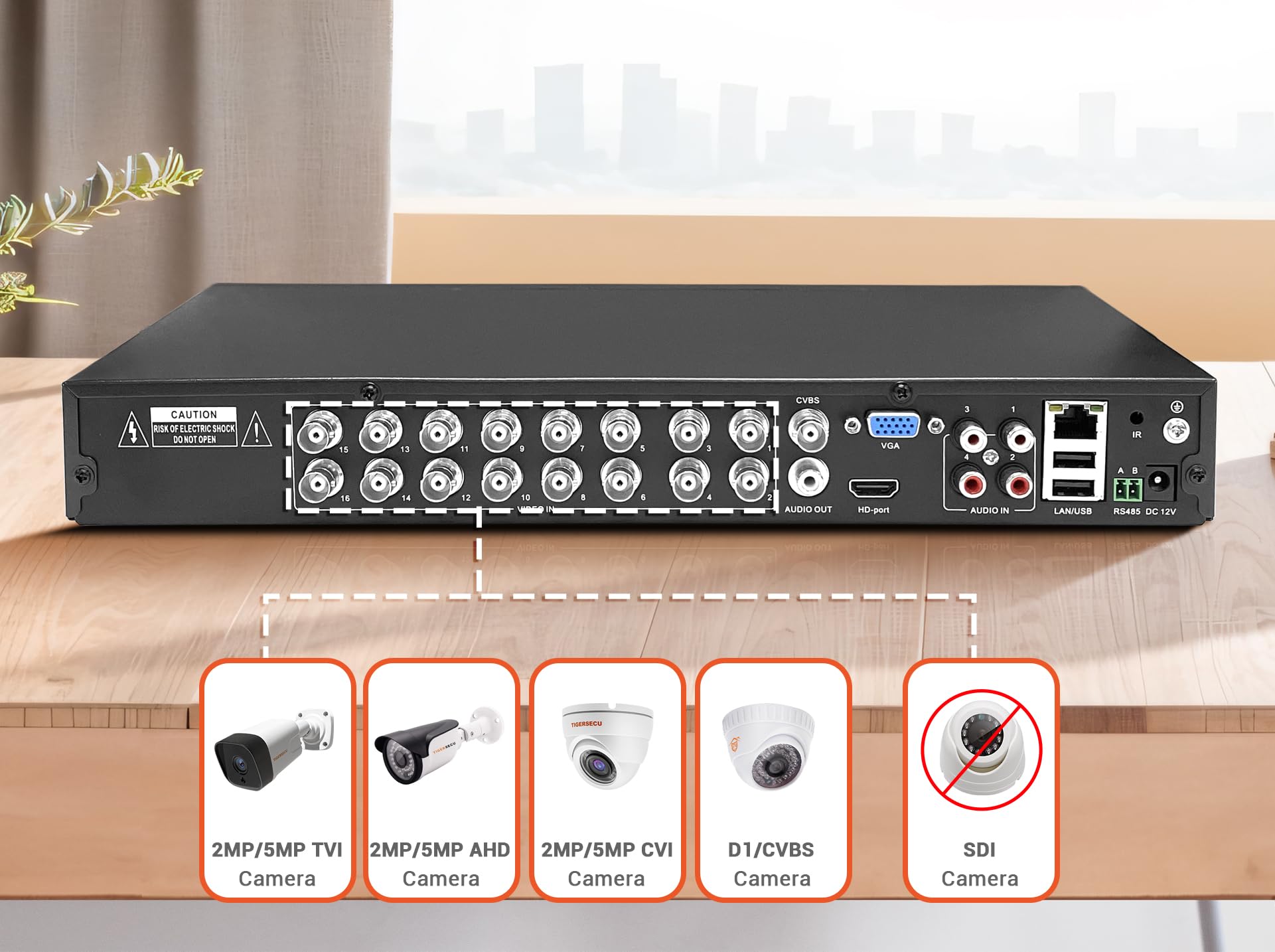 TIGERSECU Super HD 1080P 16-Channel Hybrid 4-in-1 DVR Security Recorder with 2TB Hard Drive, for 2MP TVI/AHD/CVI/Analog Cameras (Cameras Not Included)